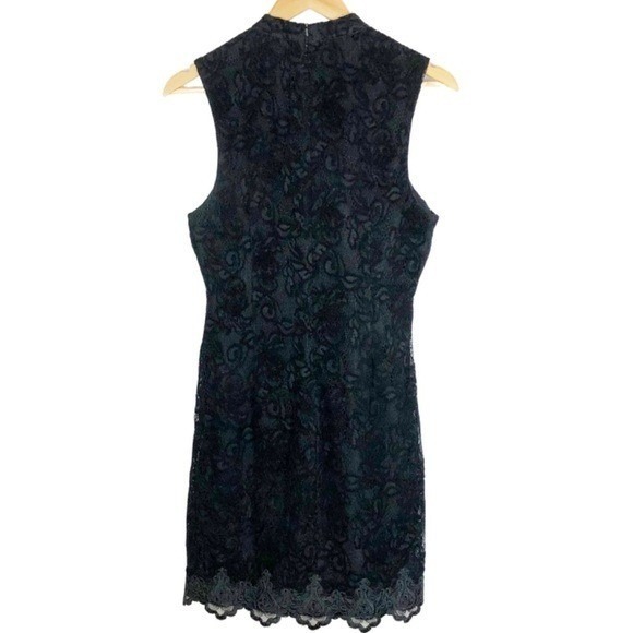 Topshop Black Lace Mock Neck Sheer Waist Sleeveless Mini Dress Womens Size US 8 - Picture 4 of 8